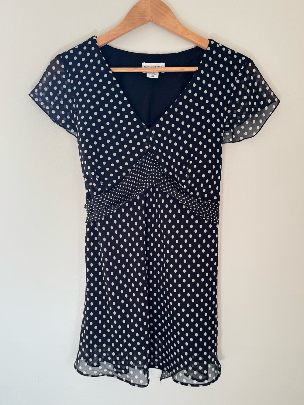 Motherhood Maternity Black and White Polka Dot V-Neck Blouse
